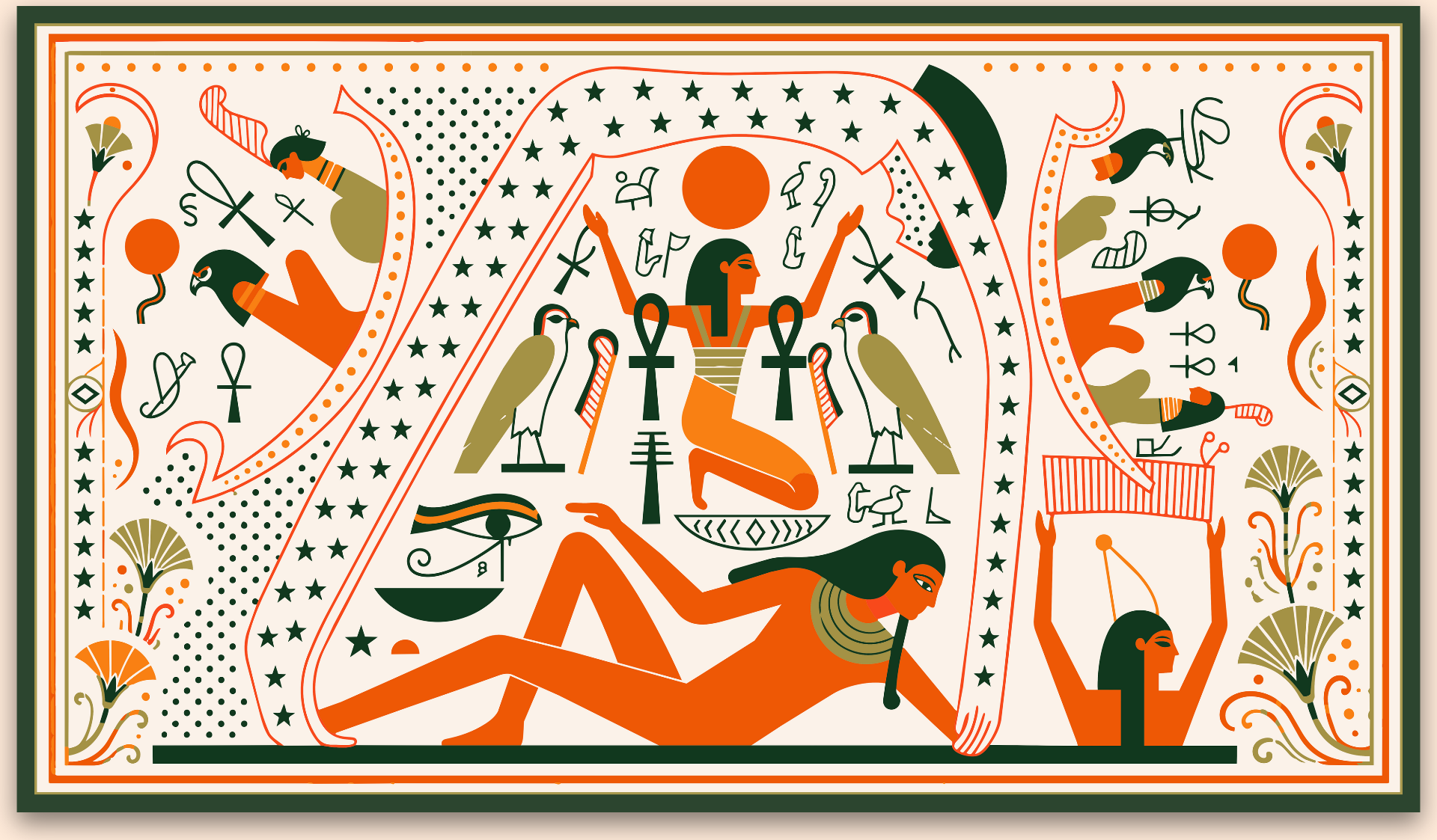 Egyptian heritage painting framed as an artifact
